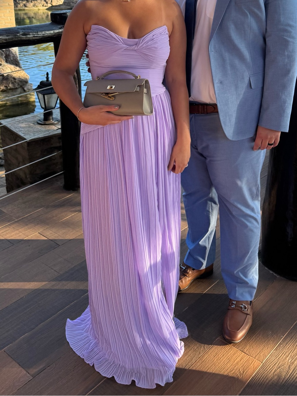 Azazie Strapless Pleated Lilac Evening Gown